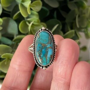 Vintage Native American Copper Turquoise 925 Sterling Silver ring size 8